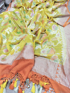 Yellow Handloom Banarasi Pure Georgette Brush Dye Dupatta - Luxurion World