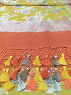 Yellow Handloom Banarasi Pure Georgette Brush Dye Dupatta - Luxurion World