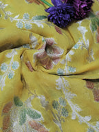 Yellow Handloom Banarasi Pure Georgette Brush Dye Dupatta - Luxurion World