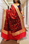 Maroon Handloom Banarasi Pure Katan Silk Dupatta - Luxurion World