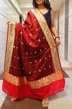 Maroon Handloom Banarasi Pure Katan Silk Dupatta - Luxurion World