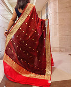 Maroon Handloom Banarasi Pure Katan Silk Dupatta - Luxurion World