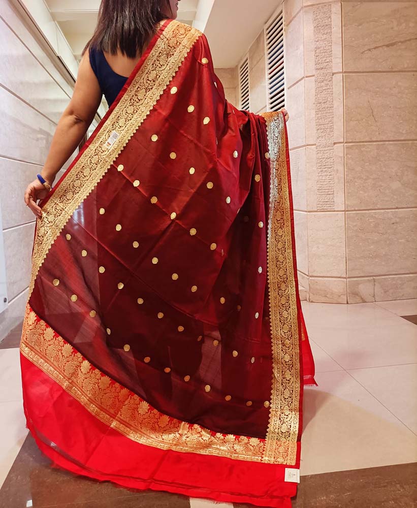Maroon Handloom Banarasi Pure Katan Silk Dupatta - Luxurion World