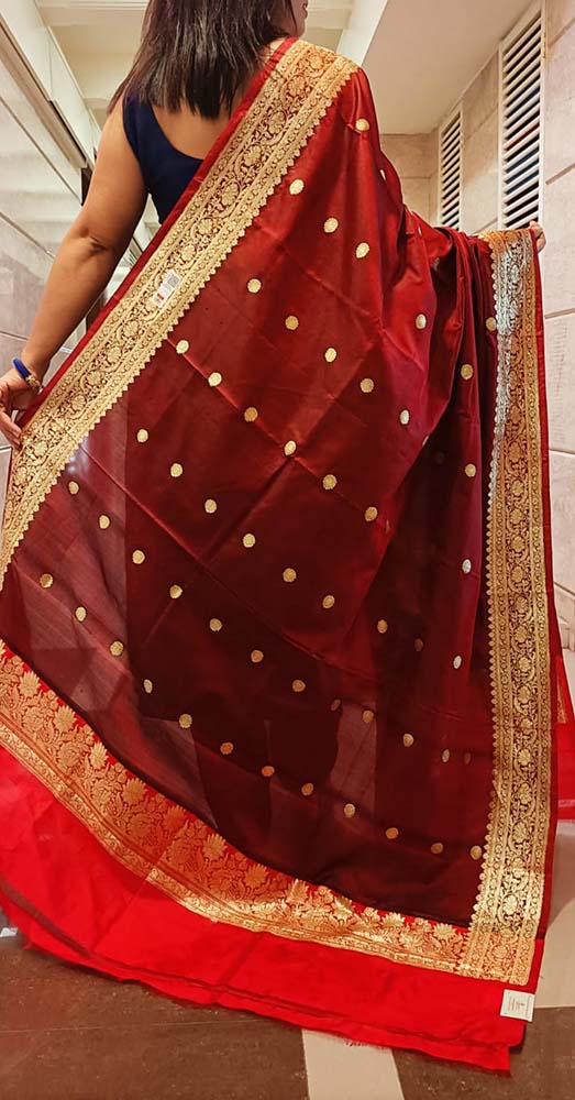 Maroon Handloom Banarasi Pure Katan Silk Dupatta - Luxurion World