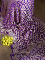 Purple Banarasi Bandhani Pure Georgette Dupatta - Luxurion World
