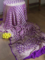 Purple Banarasi Bandhani Pure Georgette Dupatta - Luxurion World