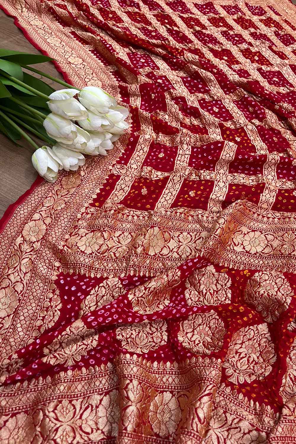 Stunning Red and Pink Bandhani Georgette Dupatta for a Chic Look - Luxurion World