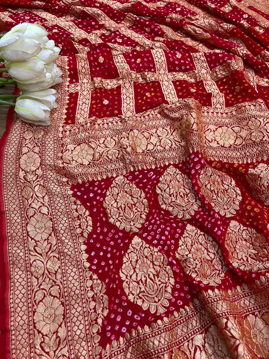 Stunning Red and Pink Bandhani Georgette Dupatta for a Chic Look - Luxurion World