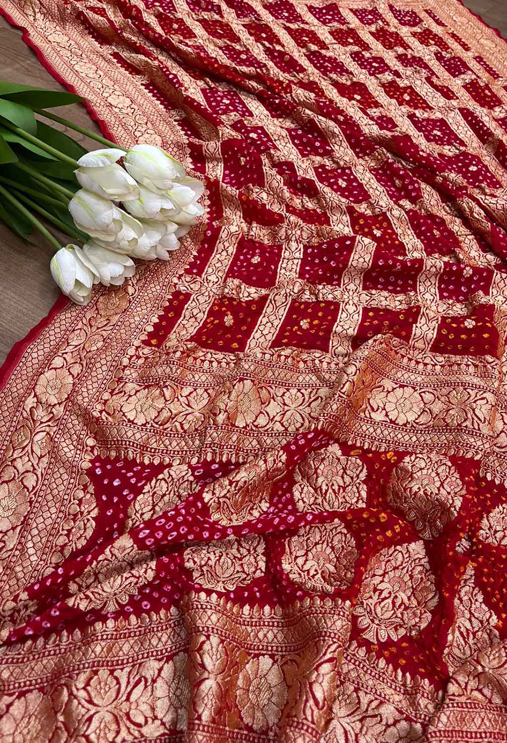 Stunning Red and Pink Bandhani Georgette Dupatta for a Chic Look - Luxurion World