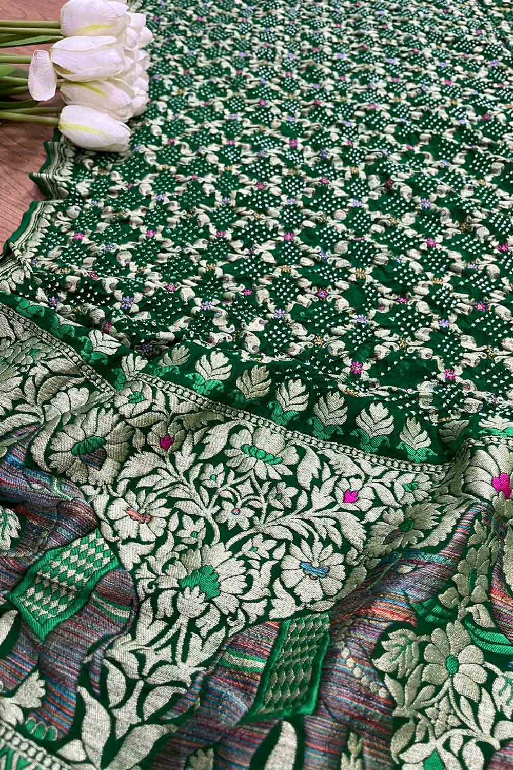 Stylish Green Bandhani Georgette Dupatta for a Pure Ethnic Look - Luxurion World