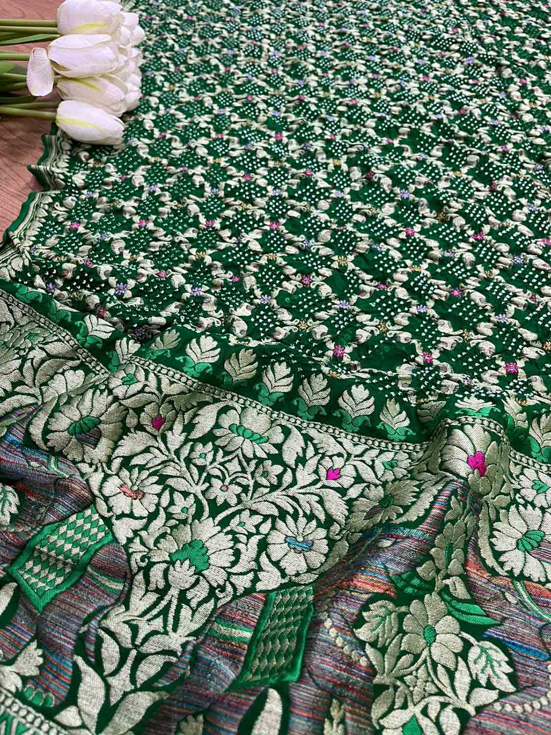 Stylish Green Bandhani Georgette Dupatta for a Pure Ethnic Look - Luxurion World