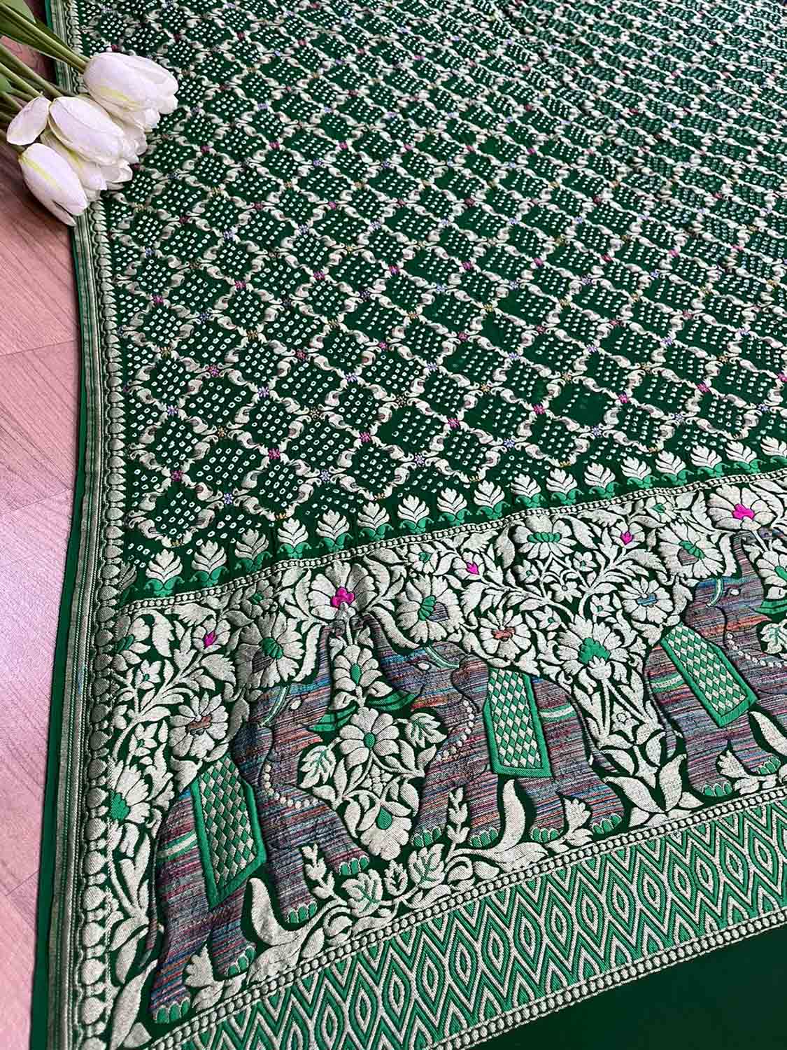 Stylish Green Bandhani Georgette Dupatta for a Pure Ethnic Look - Luxurion World