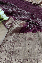 Purple Bandhani Kanjeevaram Silk Dupatta with Intricate Border Design - Luxurion World