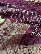 Purple Bandhani Kanjeevaram Silk Dupatta with Intricate Border Design - Luxurion World