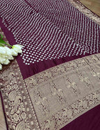 Purple Bandhani Kanjeevaram Silk Dupatta with Intricate Border Design - Luxurion World
