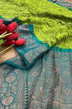 Green Bandhani Kanjeevaram Border Silk Dupatta - Pure Elegance - Luxurion World