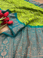 Green Bandhani Kanjeevaram Border Silk Dupatta - Pure Elegance - Luxurion World