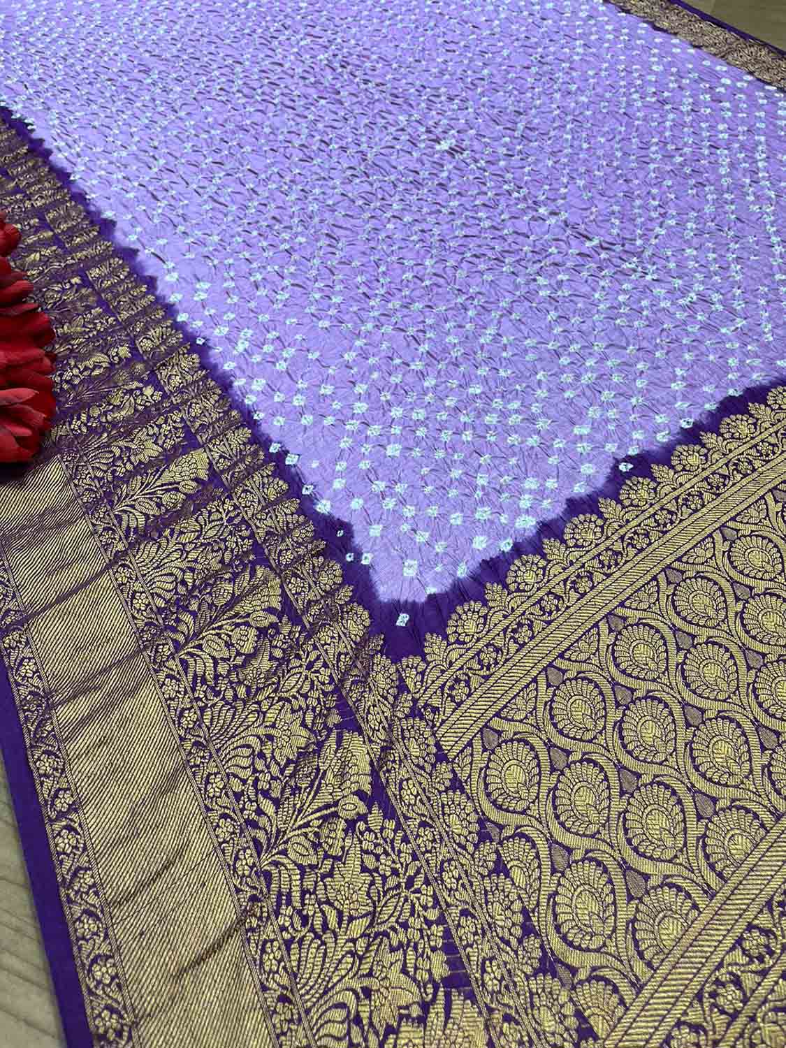 Stunning Purple Bandhani Kanjeevaram Silk Dupatta with Intricate Border - Luxurion World