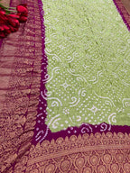 Green Bandhani Kanjeevaram Border Silk Dupatta - Pure Elegance - Luxurion World