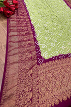 Green Bandhani Kanjeevaram Border Silk Dupatta - Pure Elegance - Luxurion World