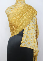 Yellow Embroidered Phulkari Chinon Dupatta - Luxurion World