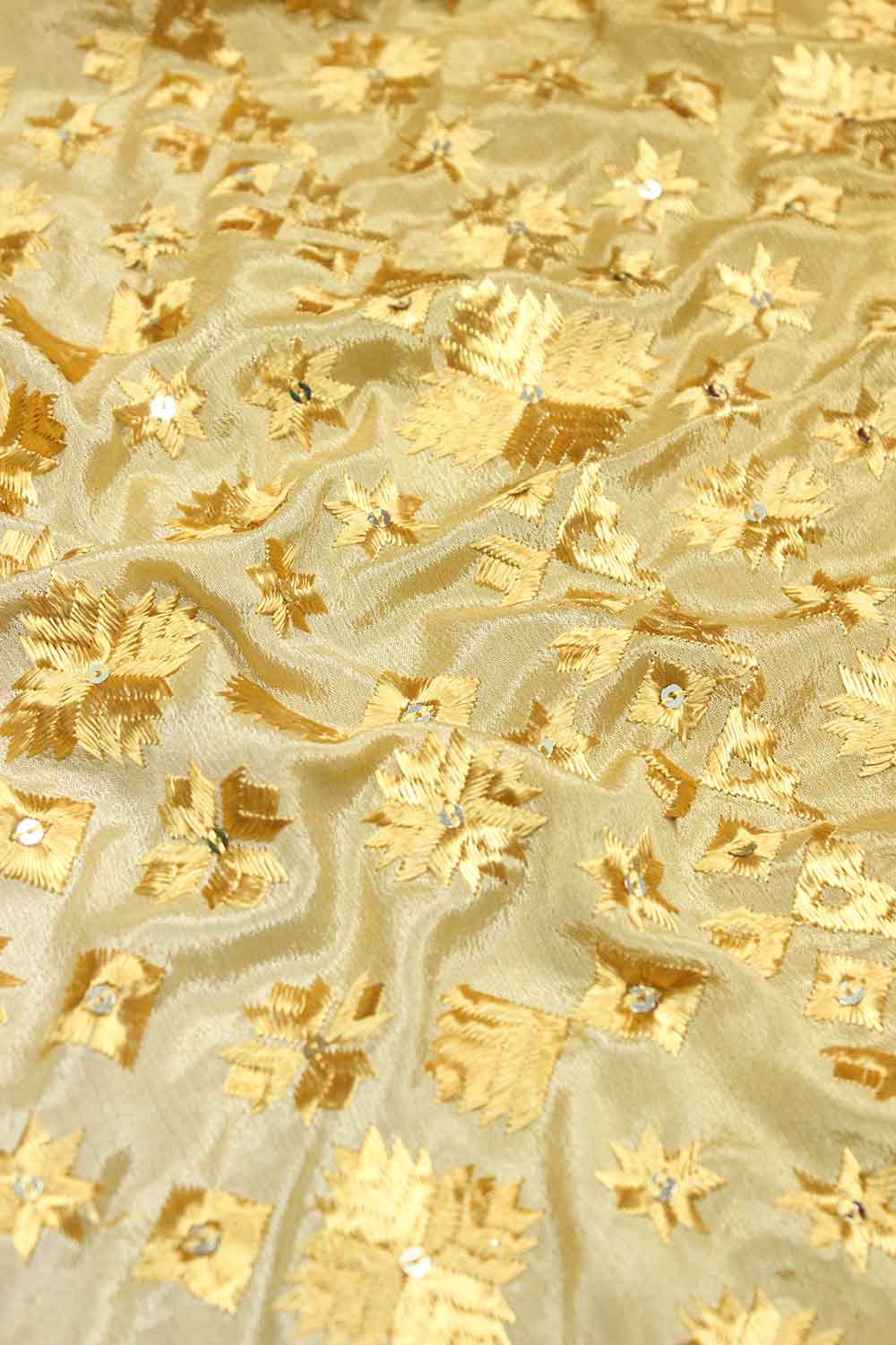 Yellow Embroidered Phulkari Chinon Dupatta - Luxurion World