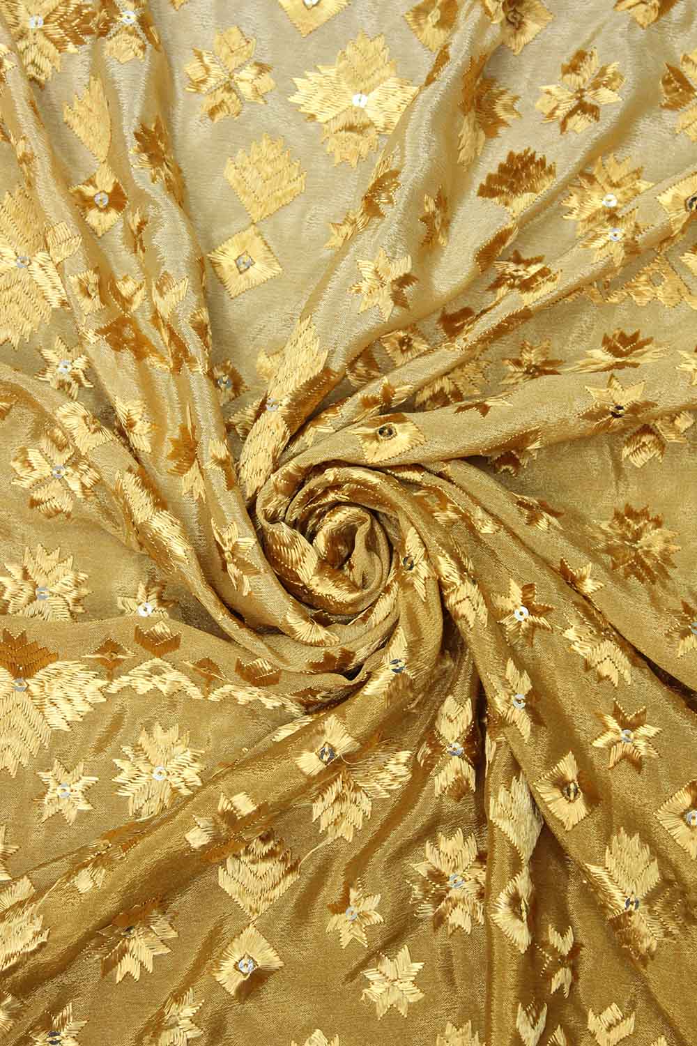 Yellow Embroidered Phulkari Chinon Dupatta - Luxurion World