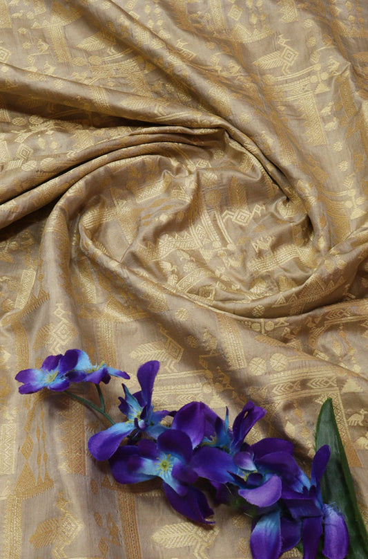 Grey Handloom Banarasi Pure Katan Silk Fabric (1 Mtr) - Luxurion World