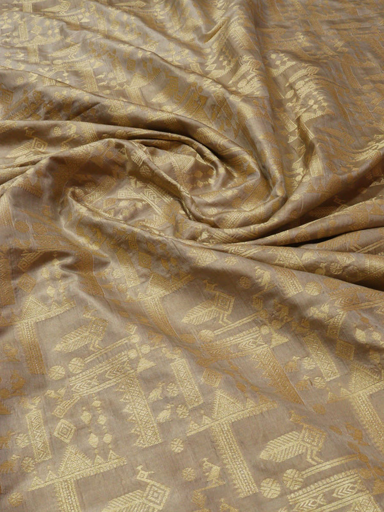 Grey Handloom Banarasi Pure Katan Silk Fabric (1 Mtr)