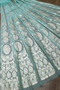 Blue Handloom Banarasi Organza Silk Unstitched Lehenga Set - Luxurion World