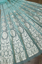 Blue Handloom Banarasi Organza Silk Unstitched Lehenga Set - Luxurion World