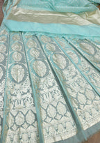 Blue Handloom Banarasi Organza Silk Unstitched Lehenga Set - Luxurion World