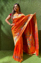 Orange Shot Handloom Banarasi Pure Katan Silk Paithani Border Design Saree - Luxurion World