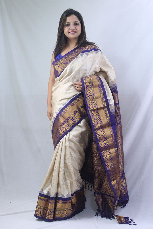 Exquisite Pastel Gadwal Handloom Silk Saree - Pure Elegance - Luxurion World