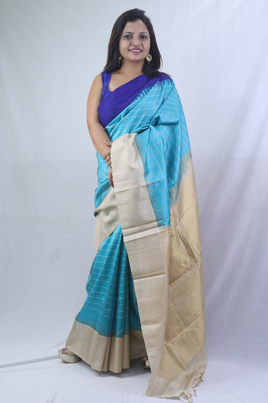 Exquisite Blue Gadwal Handloom Silk Saree - Pure Elegance