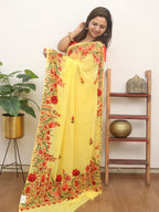 Yellow Embroidered Kashmiri Aari Work Georgette Saree - Luxurion World