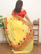 Yellow Embroidered Kashmiri Aari Work Georgette Saree - Luxurion World