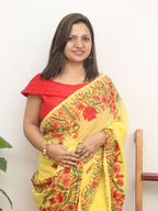Yellow Embroidered Kashmiri Aari Work Georgette Saree - Luxurion World