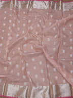 Pink Handloom Kota Doria Real Zari Bird And Flower Design Saree - Luxurion World
