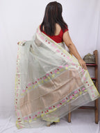 Grey Handloom Kota Doria Real Zari Bird And Flower Design Saree - Luxurion World