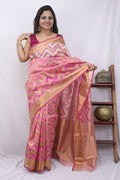 Pink Handloom Kota Doria Real Zari Saree - Luxurion World