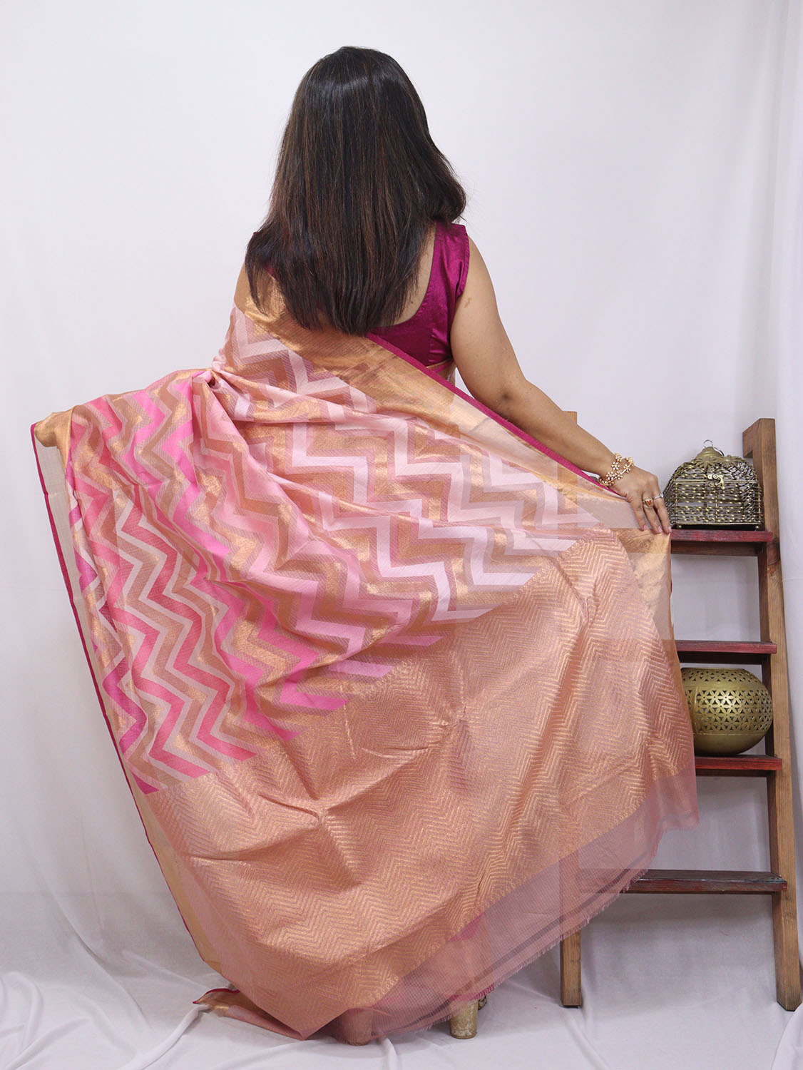 Pink Handloom Kota Doria Real Zari Saree - Luxurion World