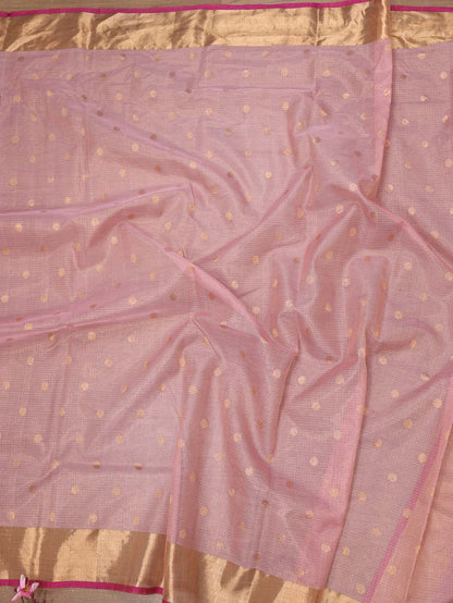 Pink Handloom Kota Doria Real Zari Saree - Luxurion World