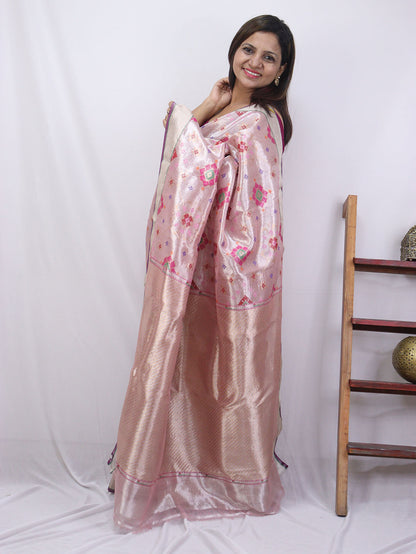 Pink Handloom Kota Doria Real Zari Saree - Luxurion World