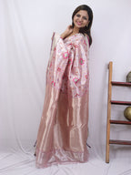 Pink Handloom Kota Doria Real Zari Saree - Luxurion World