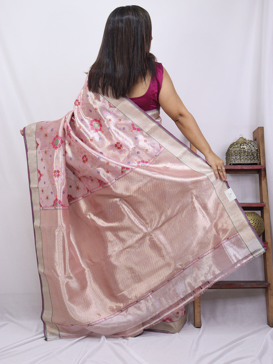 Pink Handloom Kota Doria Real Zari Saree - Luxurion World