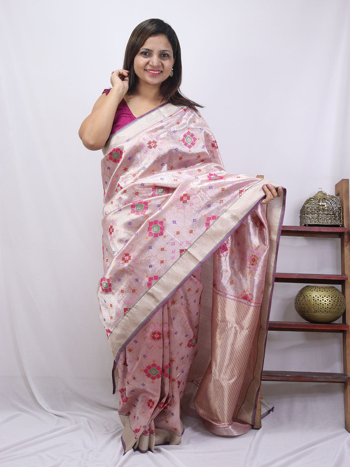 Pink Handloom Kota Doria Real Zari Saree - Luxurion World