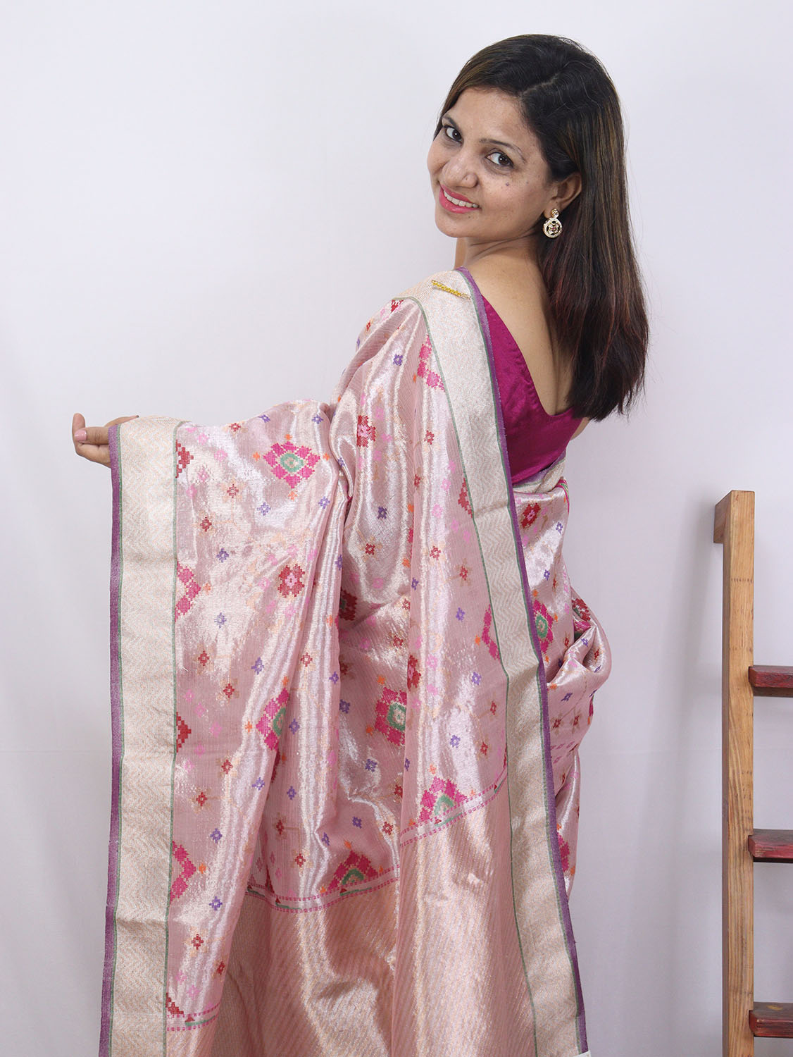 Pink Handloom Kota Doria Real Zari Saree - Luxurion World