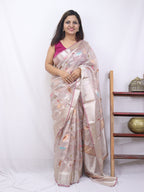 Pastel Handloom Kota Doria Real Zari Saree - Luxurion World