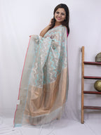 Blue Handloom Kota Doria Real Zari Saree - Luxurion World